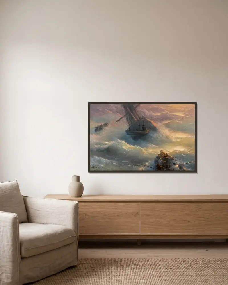 Abandoning Ship av Ivan Konstantinovich Aivazovsky inramad på en vägg