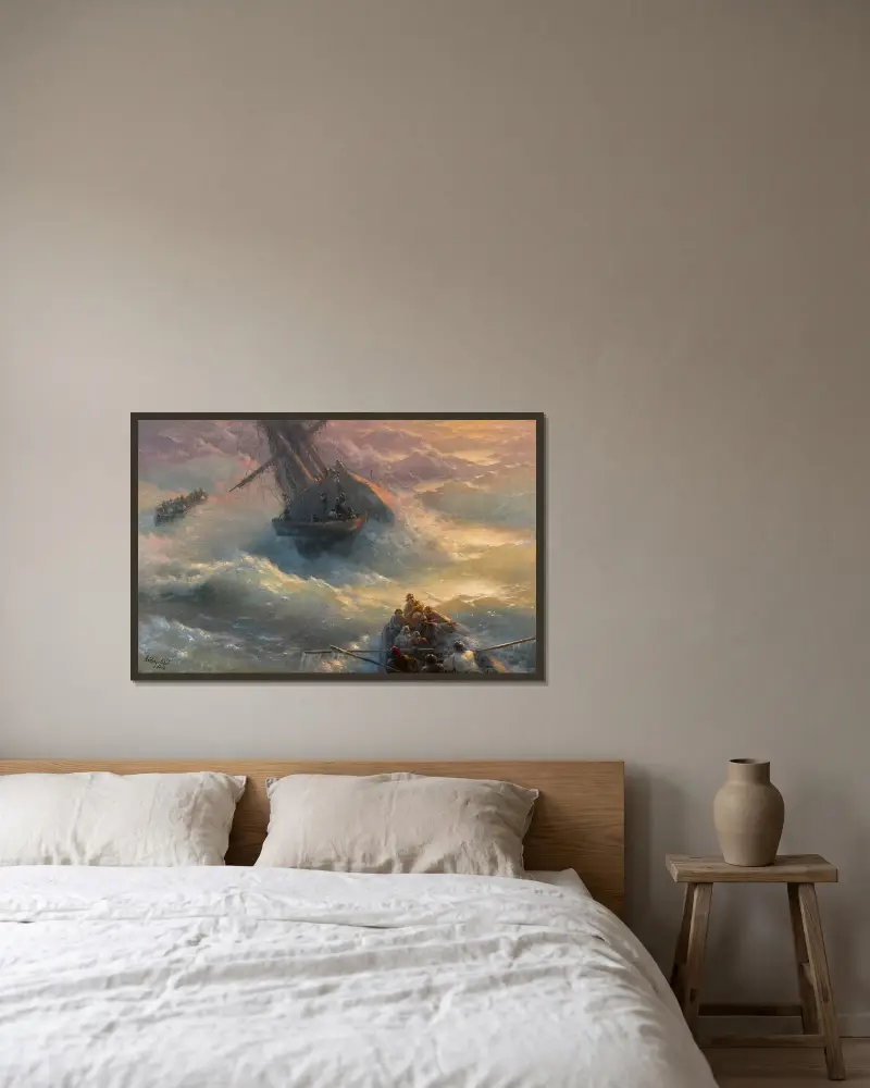 Abandoning Ship av Ivan Konstantinovich Aivazovsky inramad på en vägg