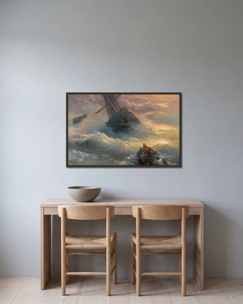 Abandoning Ship av Ivan Konstantinovich Aivazovsky inramad på en vägg