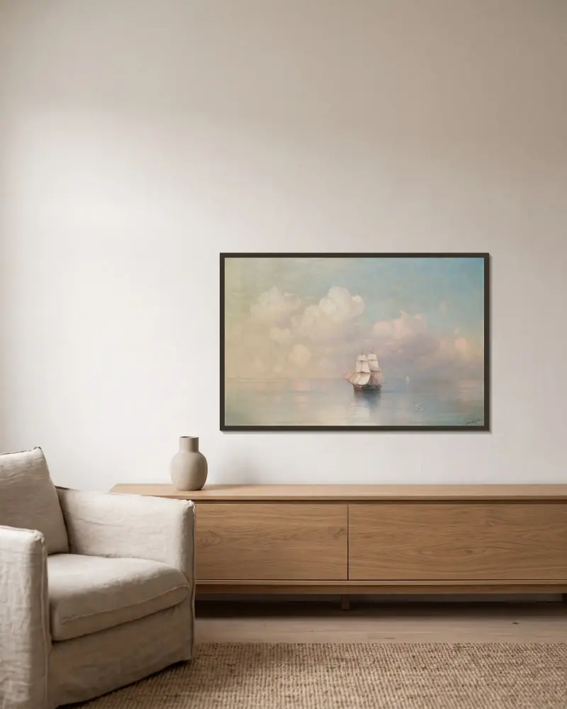 Calm Seas av Ivan Konstantinovich Aivazovsky inramad på en vägg