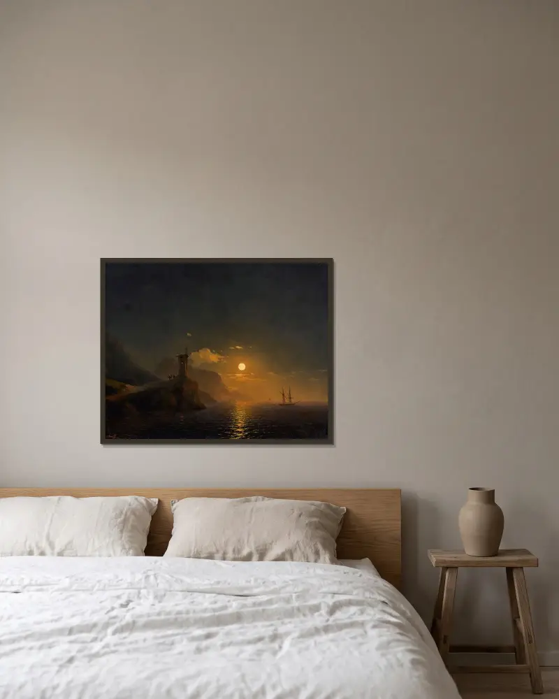 Kapellet vid kusten en månljus natt av Ivan Konstantinovich Aivazovsky inramad på en vägg