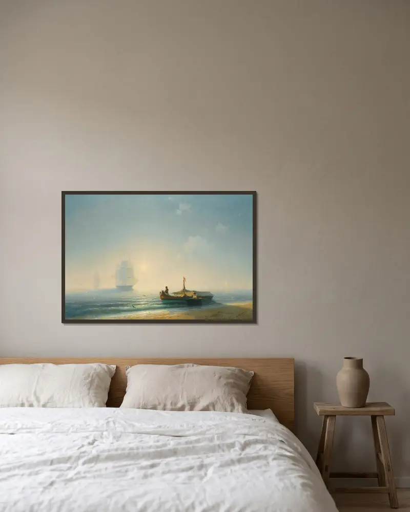 Fiskare i gryningen, Neapel av Ivan Konstantinovich Aivazovsky inramad på en vägg