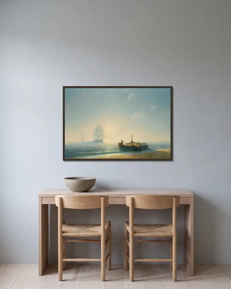 Fiskare i gryningen, Neapel av Ivan Konstantinovich Aivazovsky inramad på en vägg