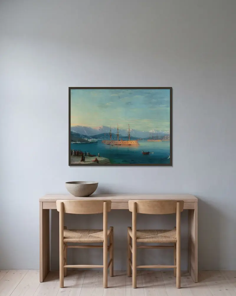 Franska fartyg lämnar Svarta havet av Ivan Konstantinovich Aivazovsky inramad på en vägg