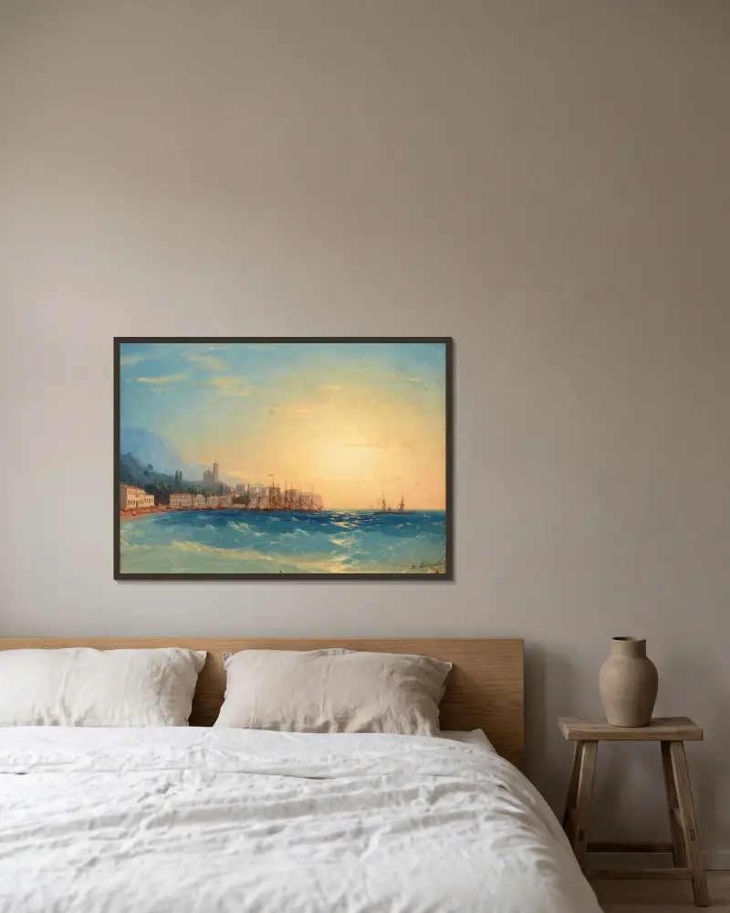 Přístav s loděmi, Ivan Konstantinovich Aivazovsky v rámu na stěně