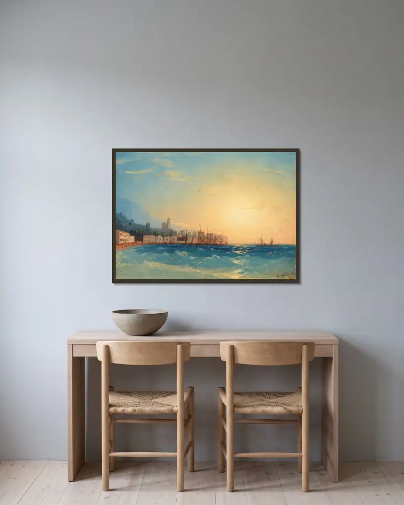Přístav s loděmi, Ivan Konstantinovich Aivazovsky v rámu na stěně