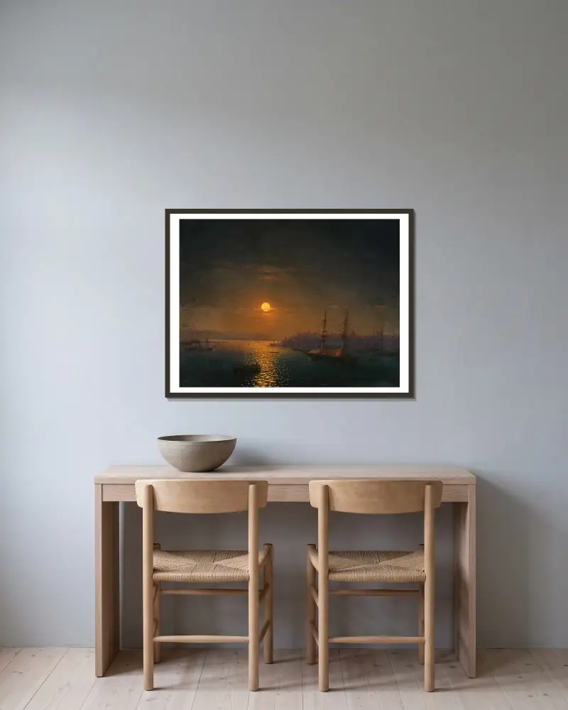 Stambuł; Złoty Róg w świetle księżyca, Ivan Konstantinovich Aivazovsky w ramie na ścianie