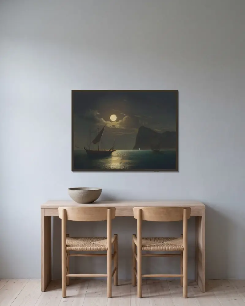 Moonlight – nr 1 av Ivan Konstantinovich Aivazovsky inramad på en vägg