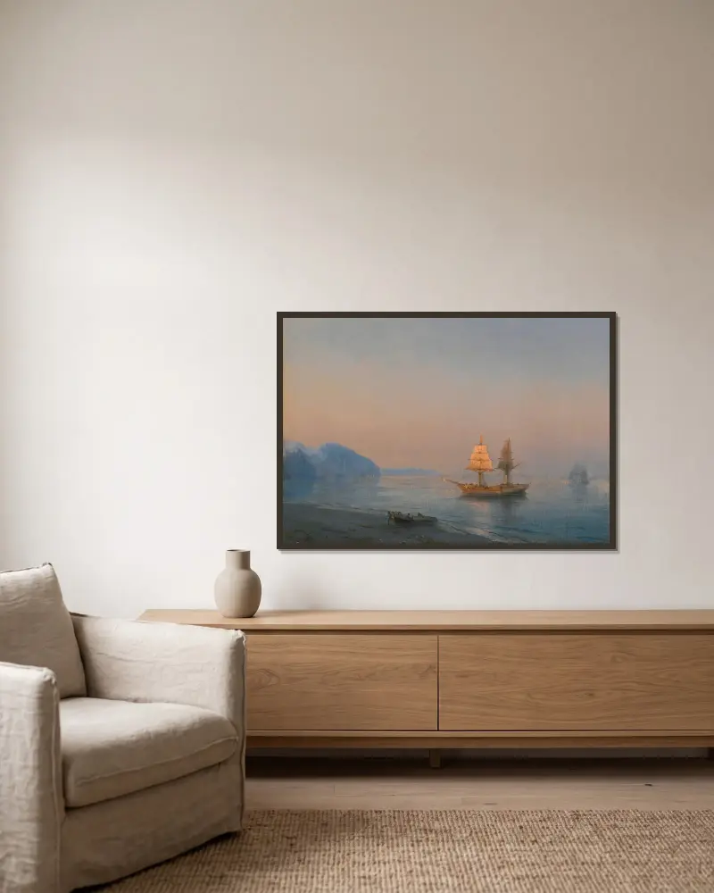 Morgon i Jalta av Ivan Konstantinovich Aivazovsky inramad på en vägg