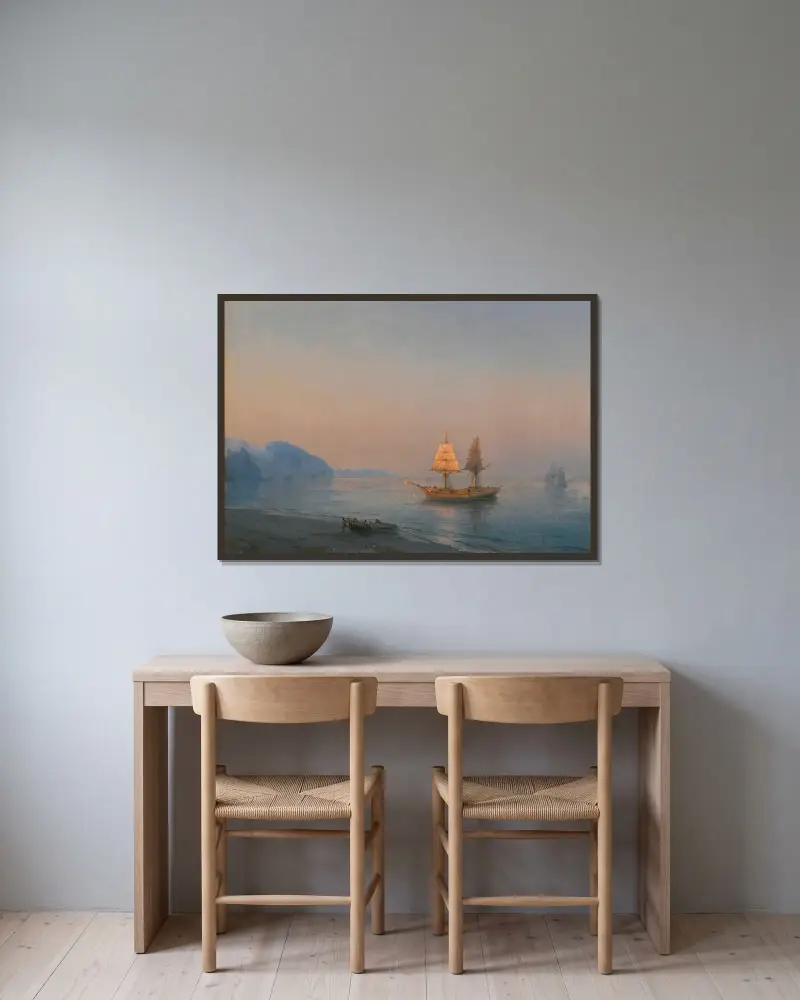 Morgon i Jalta av Ivan Konstantinovich Aivazovsky inramad på en vägg
