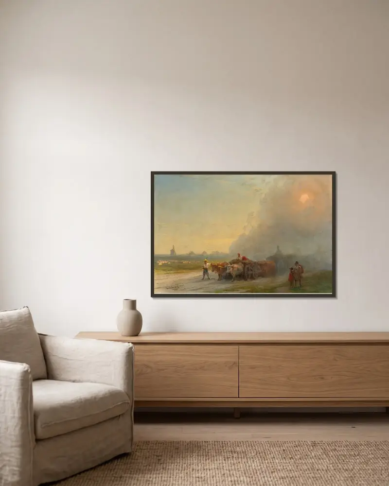 Oxkärror på ukrainska stäppen av Ivan Konstantinovich Aivazovsky inramad på en vägg