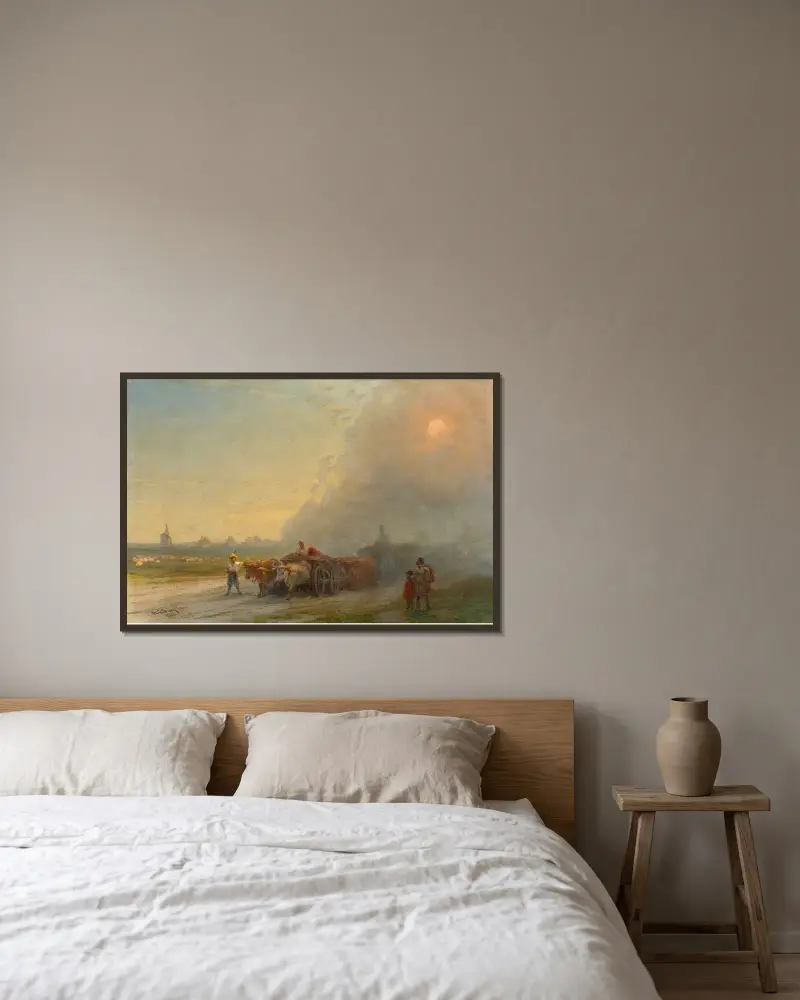 Oxkärror på ukrainska stäppen av Ivan Konstantinovich Aivazovsky inramad på en vägg