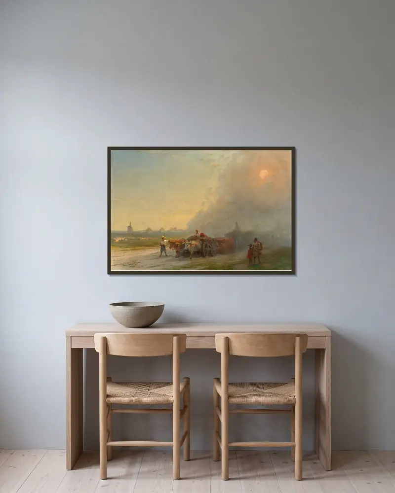 Oxkärror på ukrainska stäppen av Ivan Konstantinovich Aivazovsky inramad på en vägg