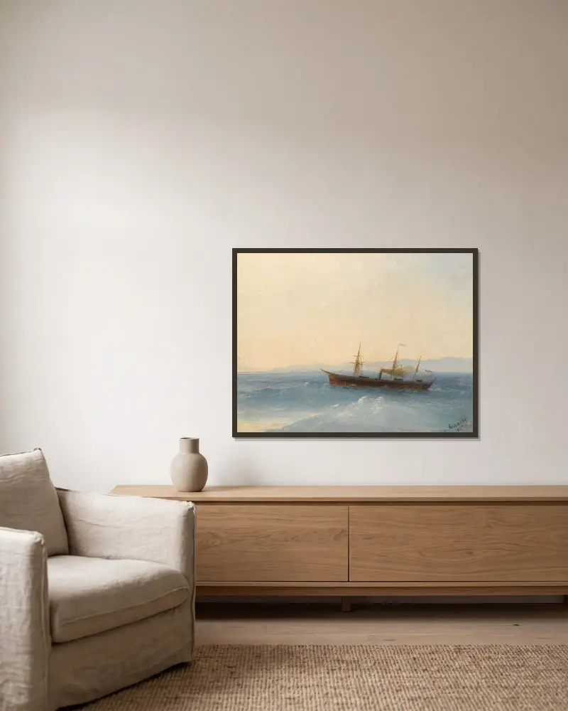 Russian Steamship av Ivan Konstantinovich Aivazovsky inramad på en vägg