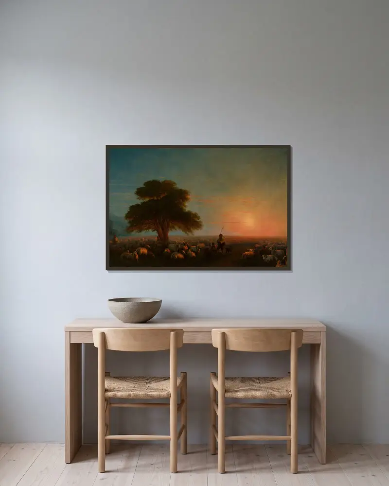 Herde med fårhjord av Ivan Konstantinovich Aivazovsky inramad på en vägg