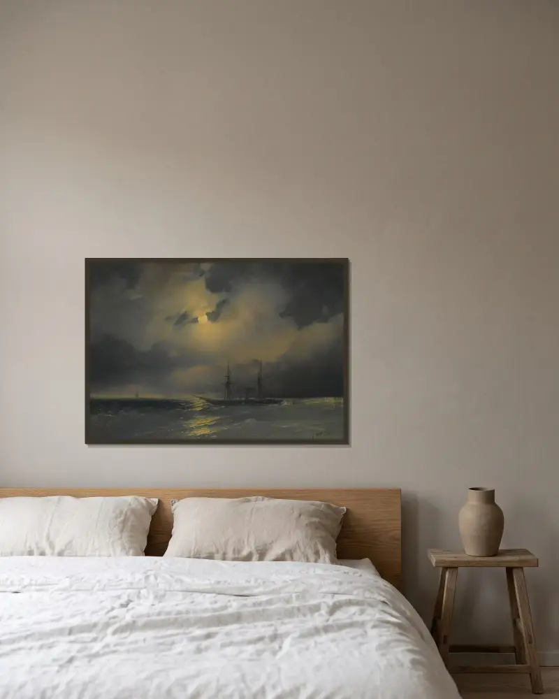 Shipping In Moonlight av Ivan Konstantinovich Aivazovsky inramad på en vägg