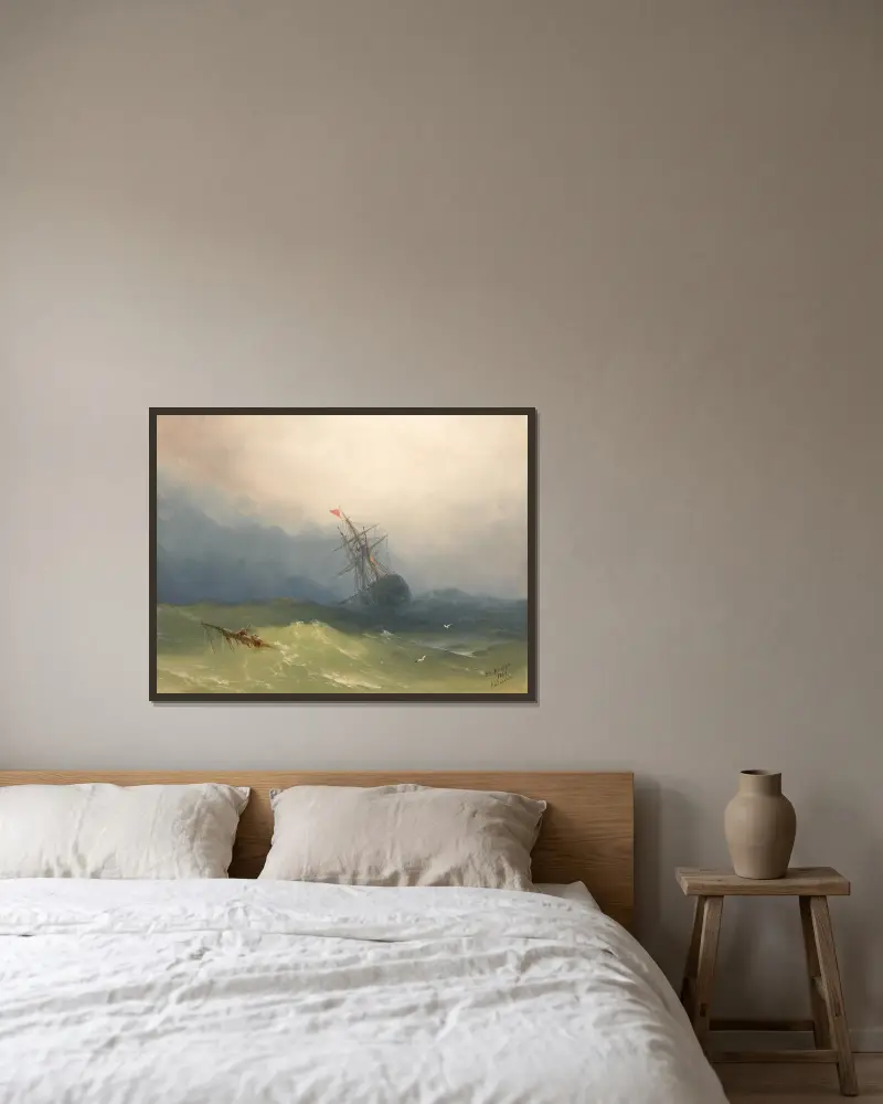Sinkendes Schiff in stürmischen Gewässern von Ivan Konstantinovich Aivazovsky gerahmt an einer Wand