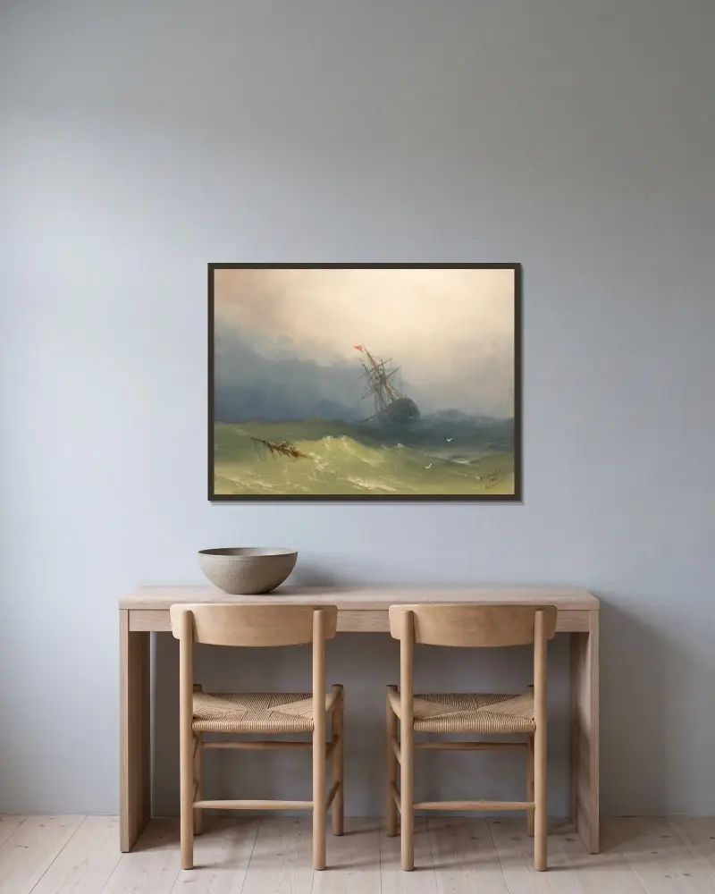 Sinkendes Schiff in stürmischen Gewässern von Ivan Konstantinovich Aivazovsky gerahmt an einer Wand