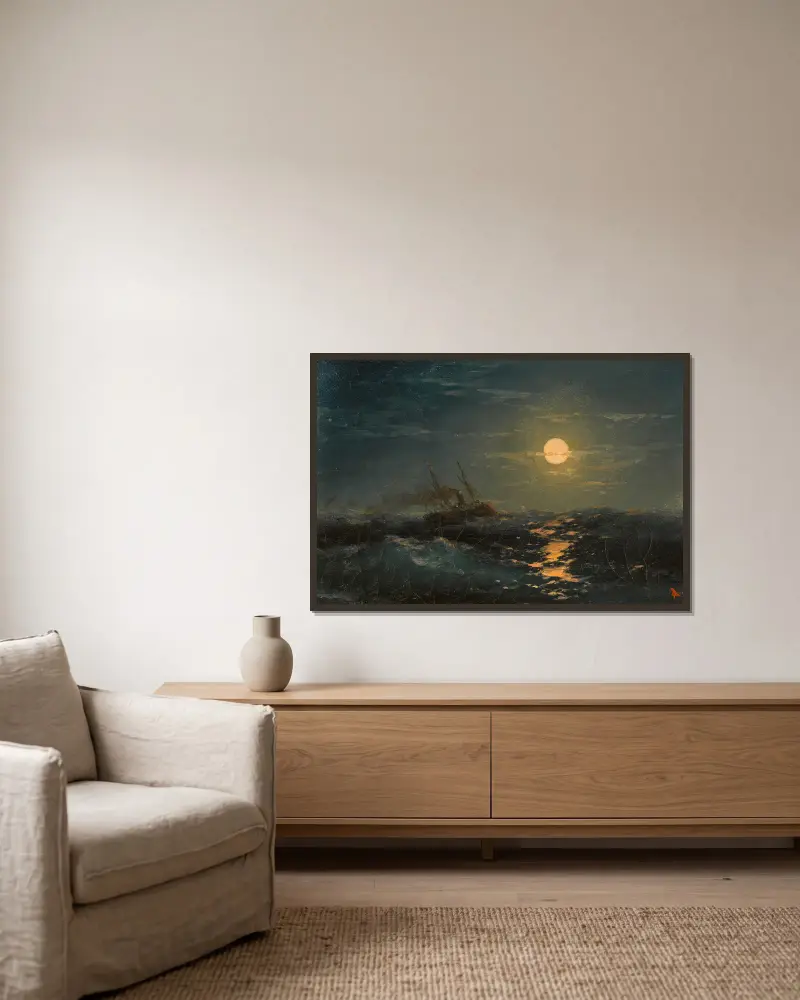 Dampfschiff in einer mondhellen Nacht von Ivan Konstantinovich Aivazovsky gerahmt an einer Wand