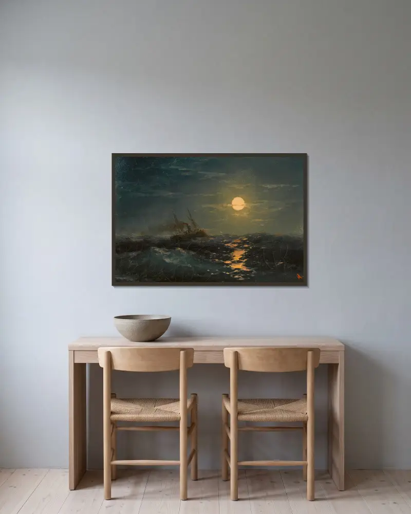 Dampfschiff in einer mondhellen Nacht von Ivan Konstantinovich Aivazovsky gerahmt an einer Wand