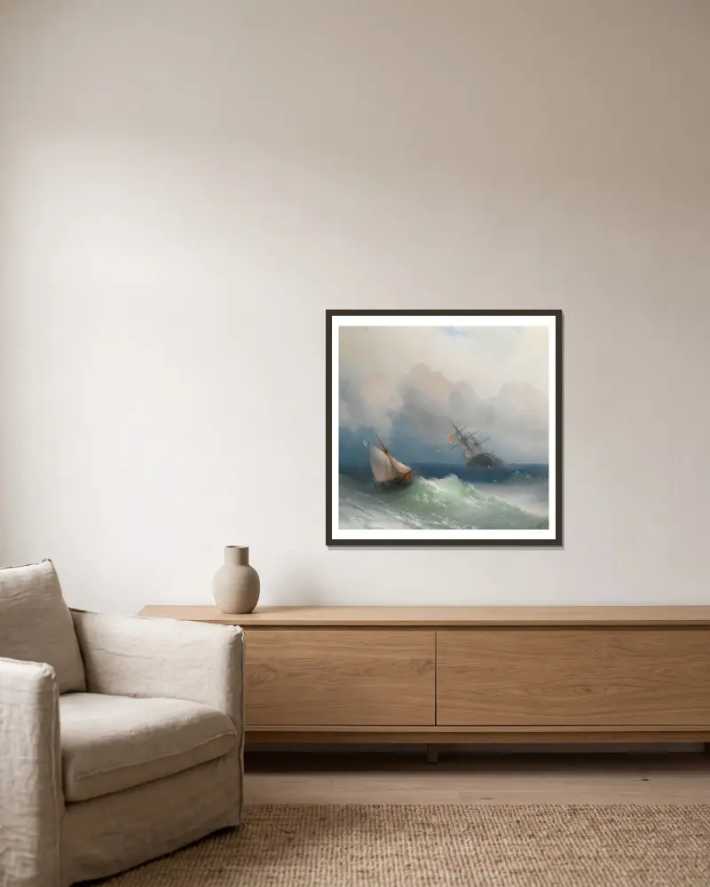 Two Ships At Sea av Ivan Konstantinovich Aivazovsky inramad på en vägg