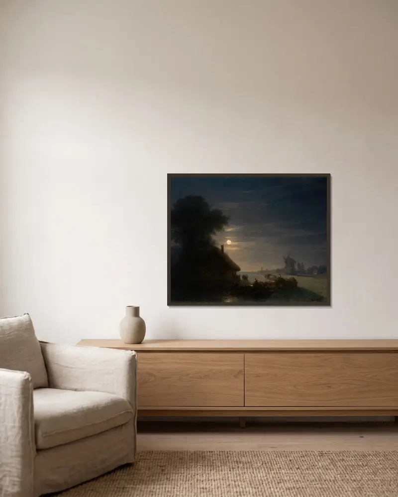 Ukrainskt landskap om natten av Ivan Konstantinovich Aivazovsky inramad på en vägg