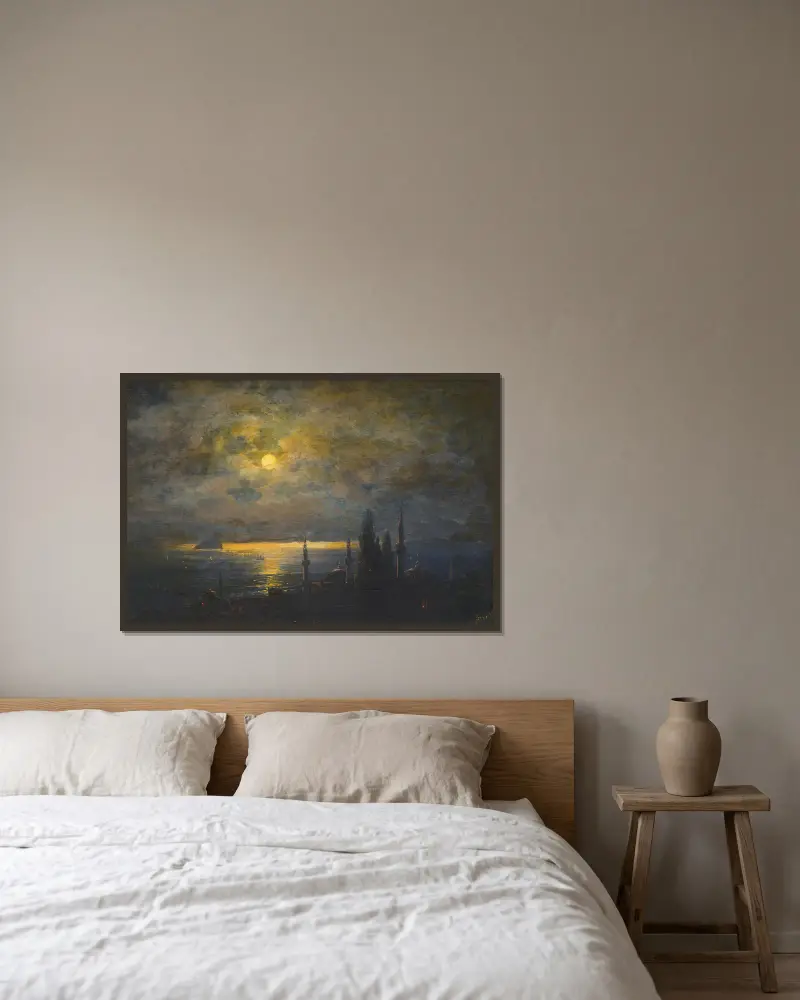 Vy över Konstantinopel i månsken av Ivan Konstantinovich Aivazovsky inramad på en vägg