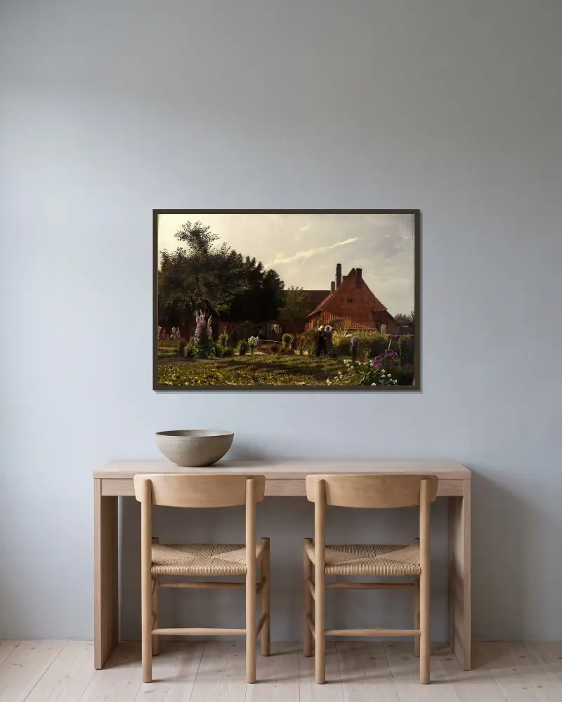 Grandmother’s Garden av Kristian Zahrtmann inramad på en vägg