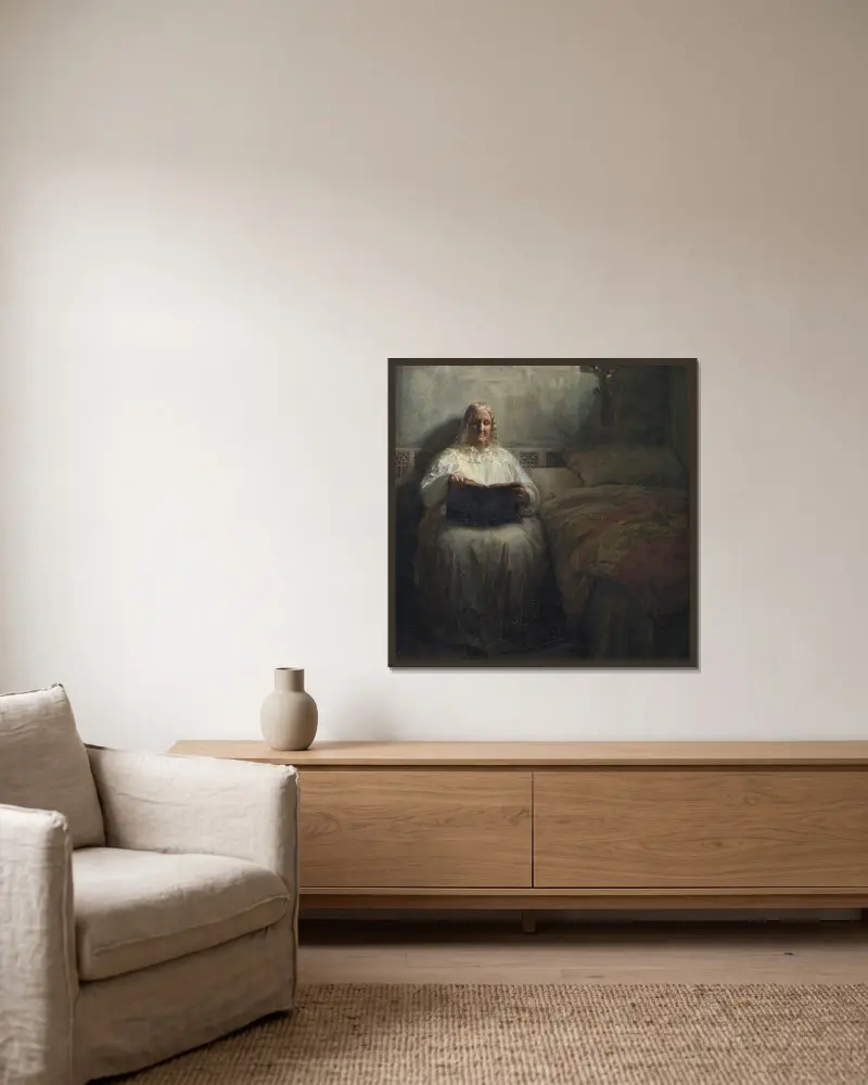 Leonora Christina i Maribo kloster av Kristian Zahrtmann inramad på en vägg
