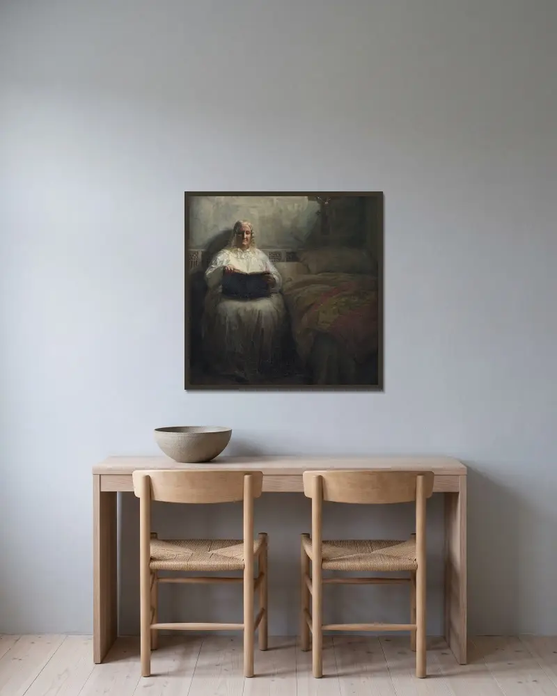 Leonora Christina i Maribo kloster av Kristian Zahrtmann inramad på en vägg