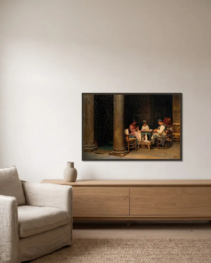 Palazzetto Farneses gård av Kristian Zahrtmann inramad på en vägg