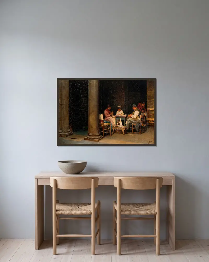 Palazzetto Farneses gård av Kristian Zahrtmann inramad på en vägg