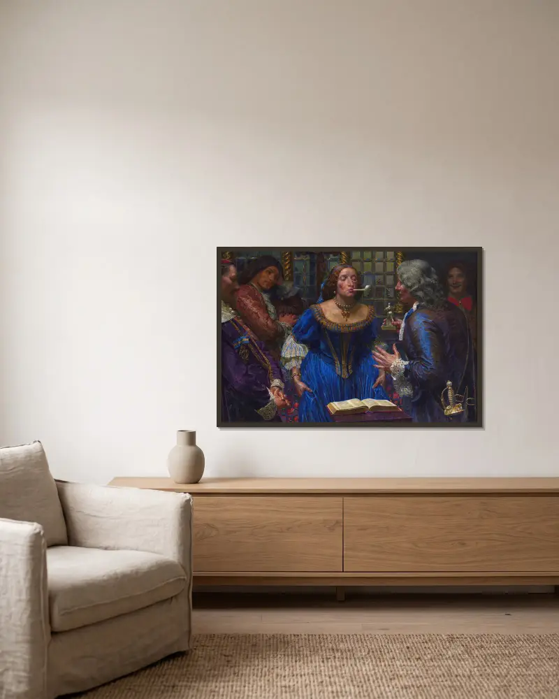 Queen Christina in Palazzo Corsini (1907_1908) av Kristian Zahrtmann inramad på en vägg