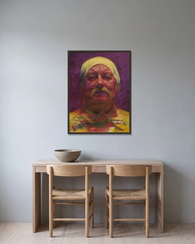 Self-portrait by Lamplight av Kristian Zahrtmann inramad på en vägg