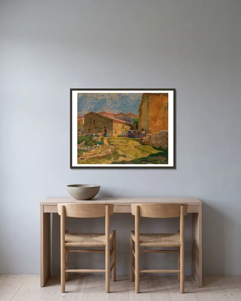 Sonnenmorgen in Civita d'Antino von Kristian Zahrtmann gerahmt an einer Wand