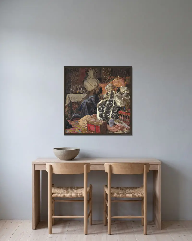 Der Tod der Königin Sophie Amalie von Kristian Zahrtmann gerahmt an einer Wand