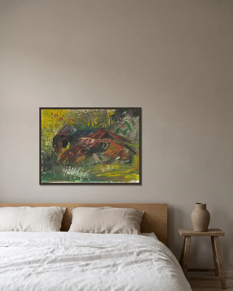 Hunting dogs av Arnold Peter Weisz-Kubínčan inramad på en vägg