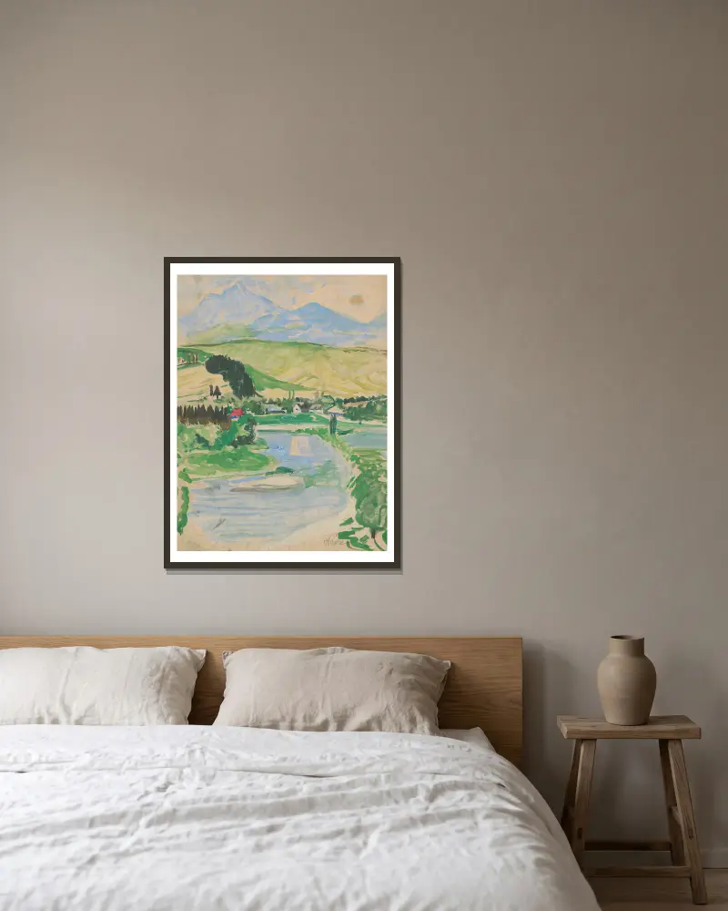 Landscape av Arnold Peter Weisz-Kubínčan inramad på en vägg
