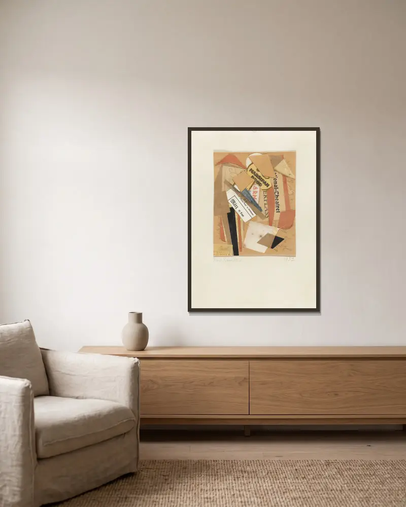 Collage av Kurt Schwitters inramad på en vägg