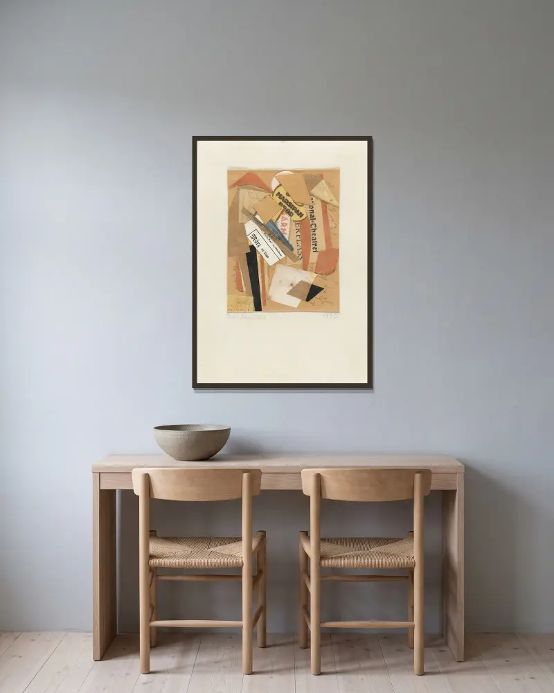 Collage av Kurt Schwitters inramad på en vägg