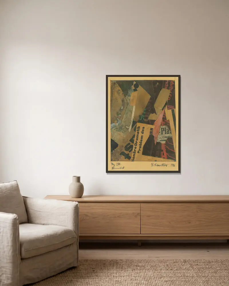 Mz 221. Dramatik av Kurt Schwitters inramad på en vägg