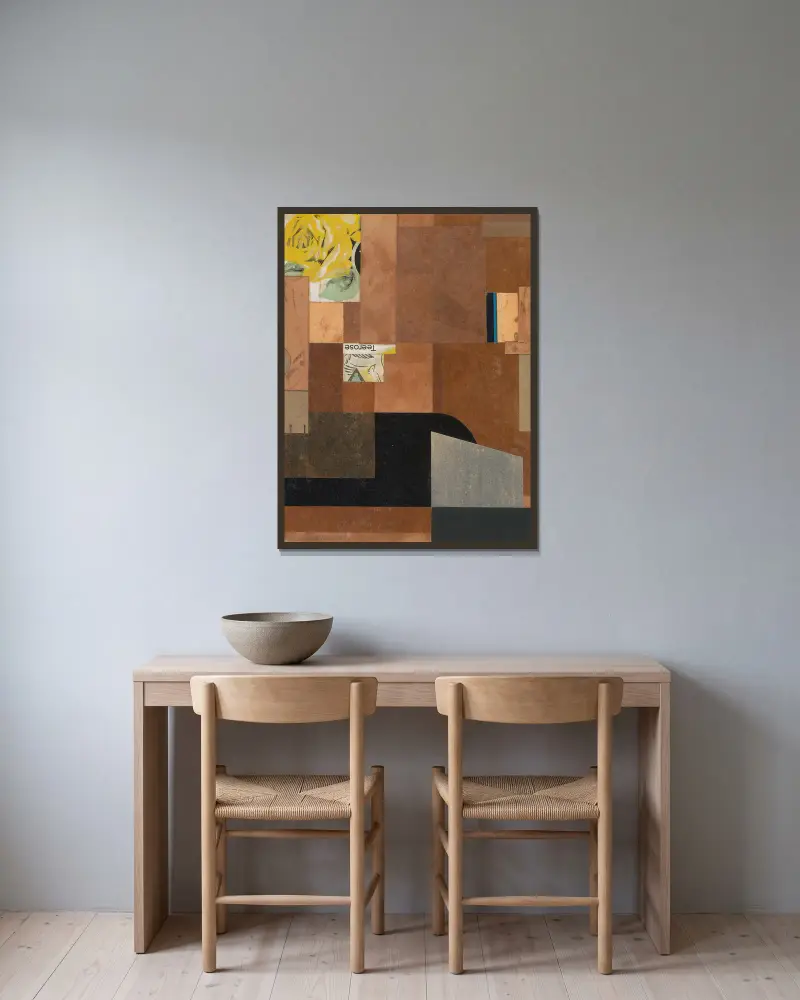 Tea Rose av Kurt Schwitters inramad på en vägg