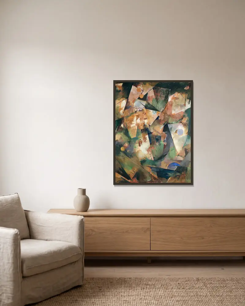 Vårbilden Merzbild 20 B av Kurt Schwitters inramad på en vägg