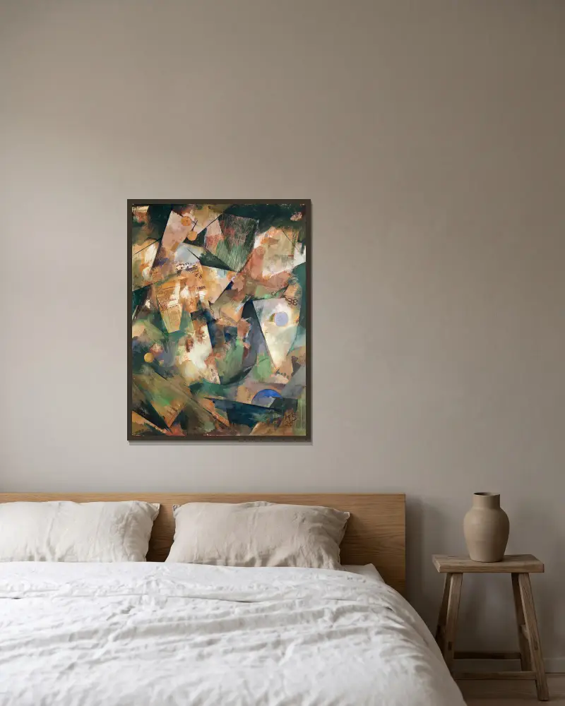Vårbilden Merzbild 20 B av Kurt Schwitters inramad på en vägg