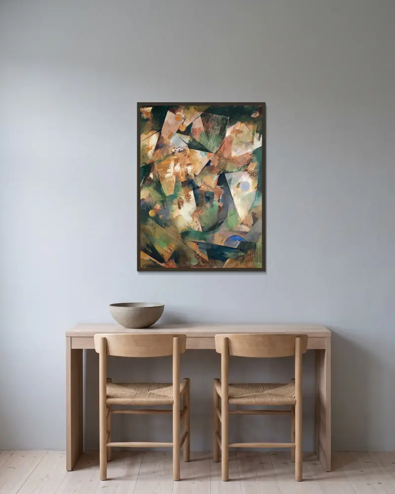Vårbilden Merzbild 20 B av Kurt Schwitters inramad på en vägg