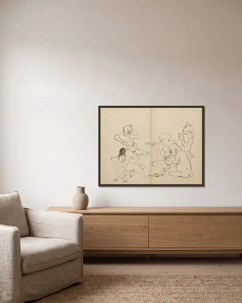 Pijatyka, Kawanabe Kyōsai w ramie na ścianie