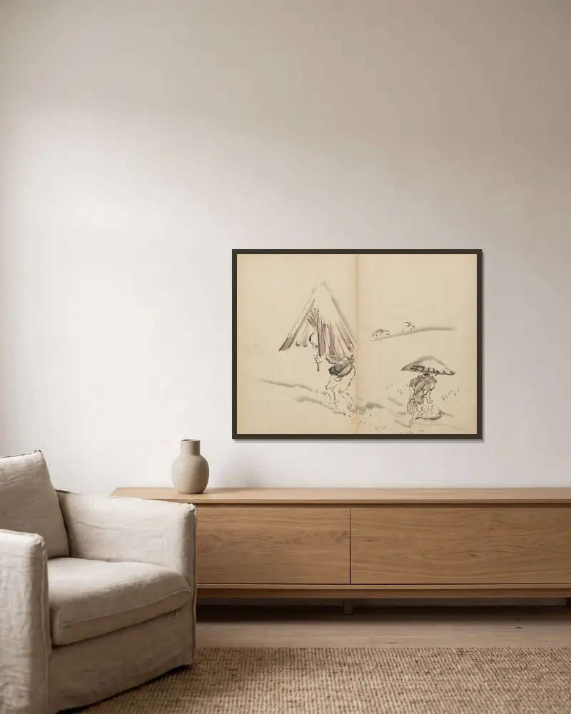 Postacie na śniegu, Kawanabe Kyōsai w ramie na ścianie