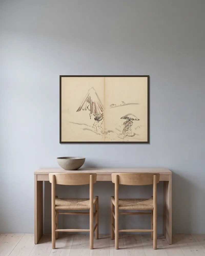 Postacie na śniegu, Kawanabe Kyōsai w ramie na ścianie