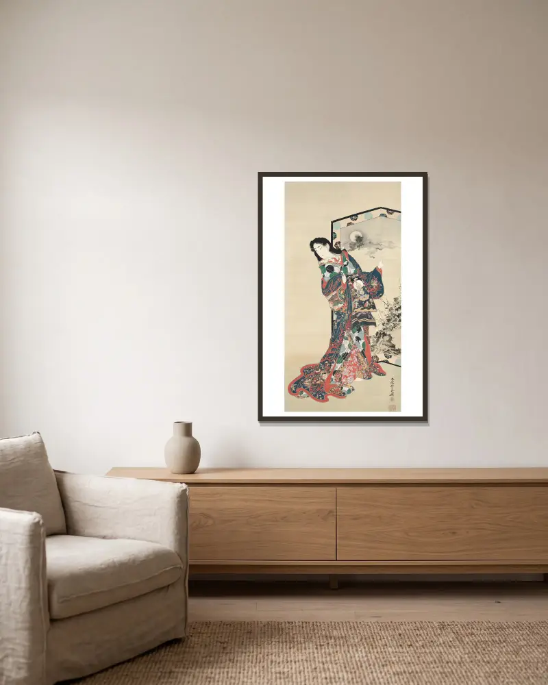 Hell Courtesan, Kawanabe Kyōsai v rámu na stěně
