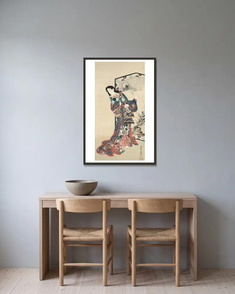 Hell Courtesan, Kawanabe Kyōsai v rámu na stěně